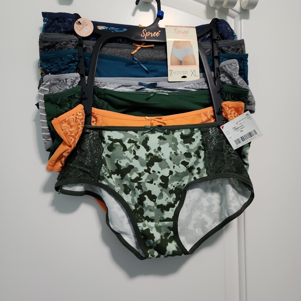 NWT Spree 7 pairs of Hipster panties sz XL, orange, teal, gray, green and blue